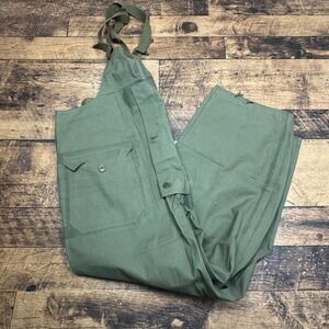 Vintage US Navy Bib Overalls‎ Pants Dungarees Olive Green Cotton Talon Zipper L